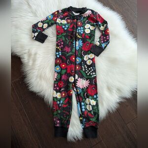 Hanna Andersson pink red floral black long pajamas full zip 2T / 85 cm